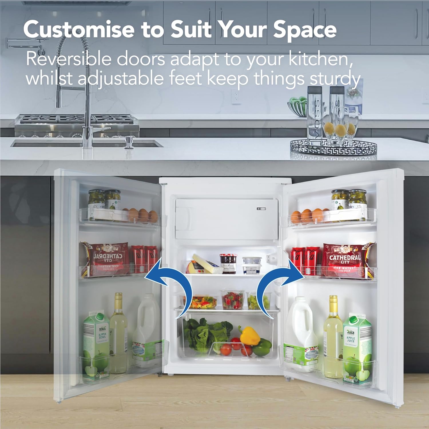 Under Counter Fridge 97L Freestanding With Reversible Door White